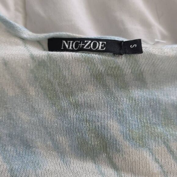 Nic + Zoe Women's Size Small Blue Watercolor Linen Blend Cardigan Wrap Top - Picture 5 of 6